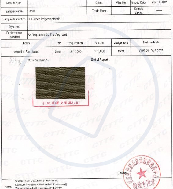 abrasion report of polyester od green 1